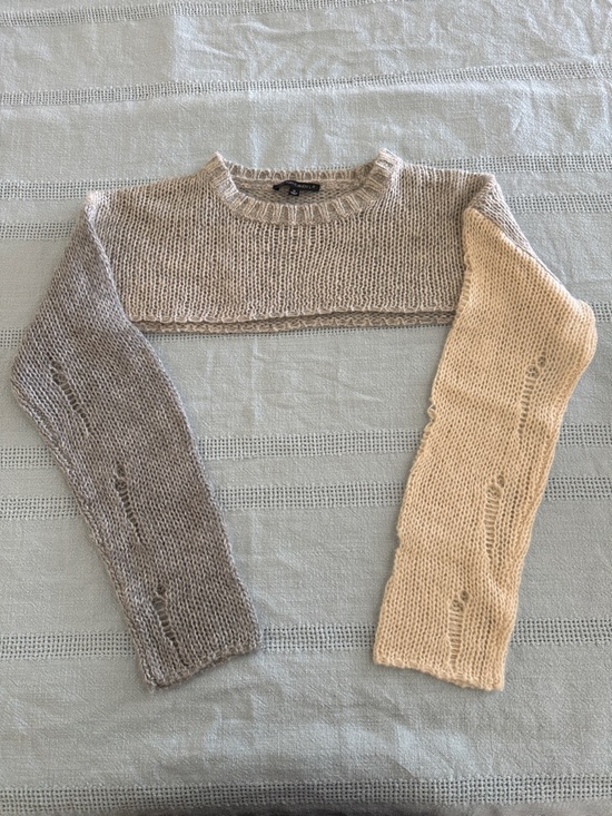 Cotton Candy Sweaters - Cotton Candy Two-Tone Open Stitch Cropped Sweater - Beige & Taupe